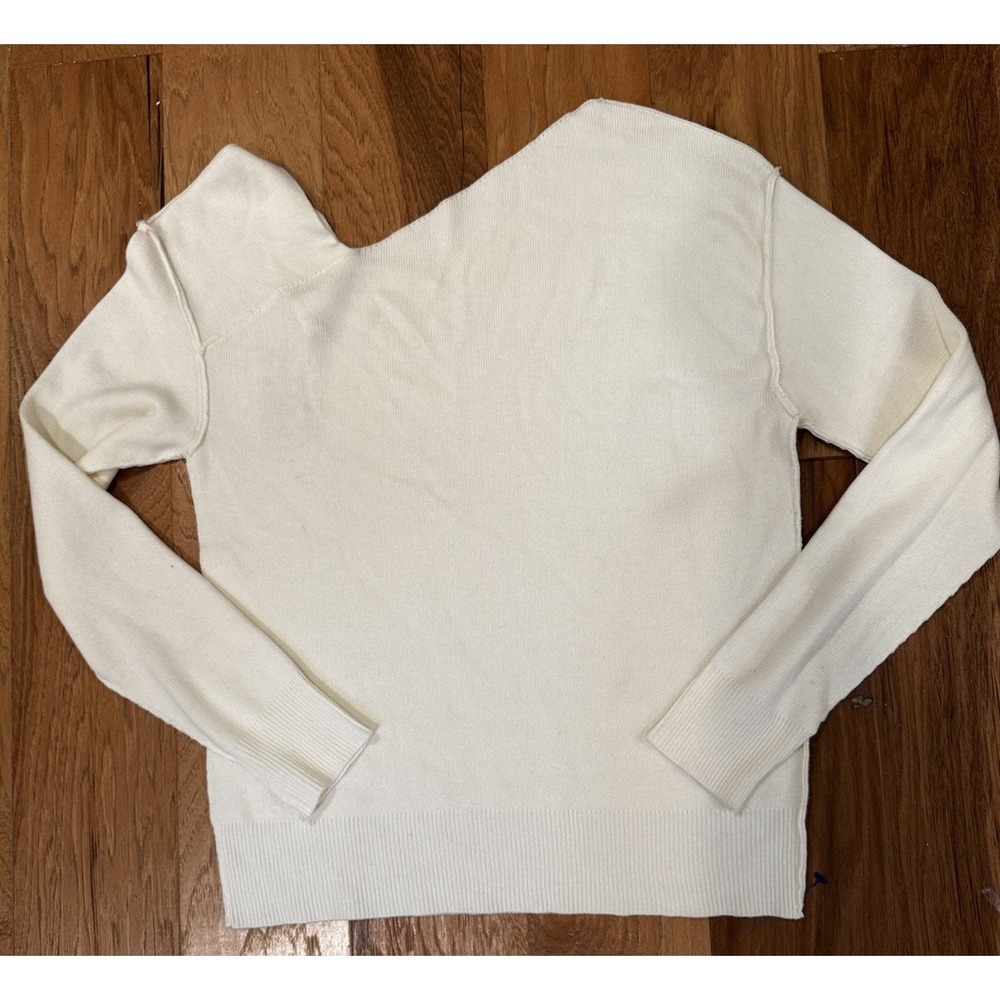 Yarn & Sea All Seasons Sweater Women's L Ivory Viscose Long Sleeve Offset Neck
